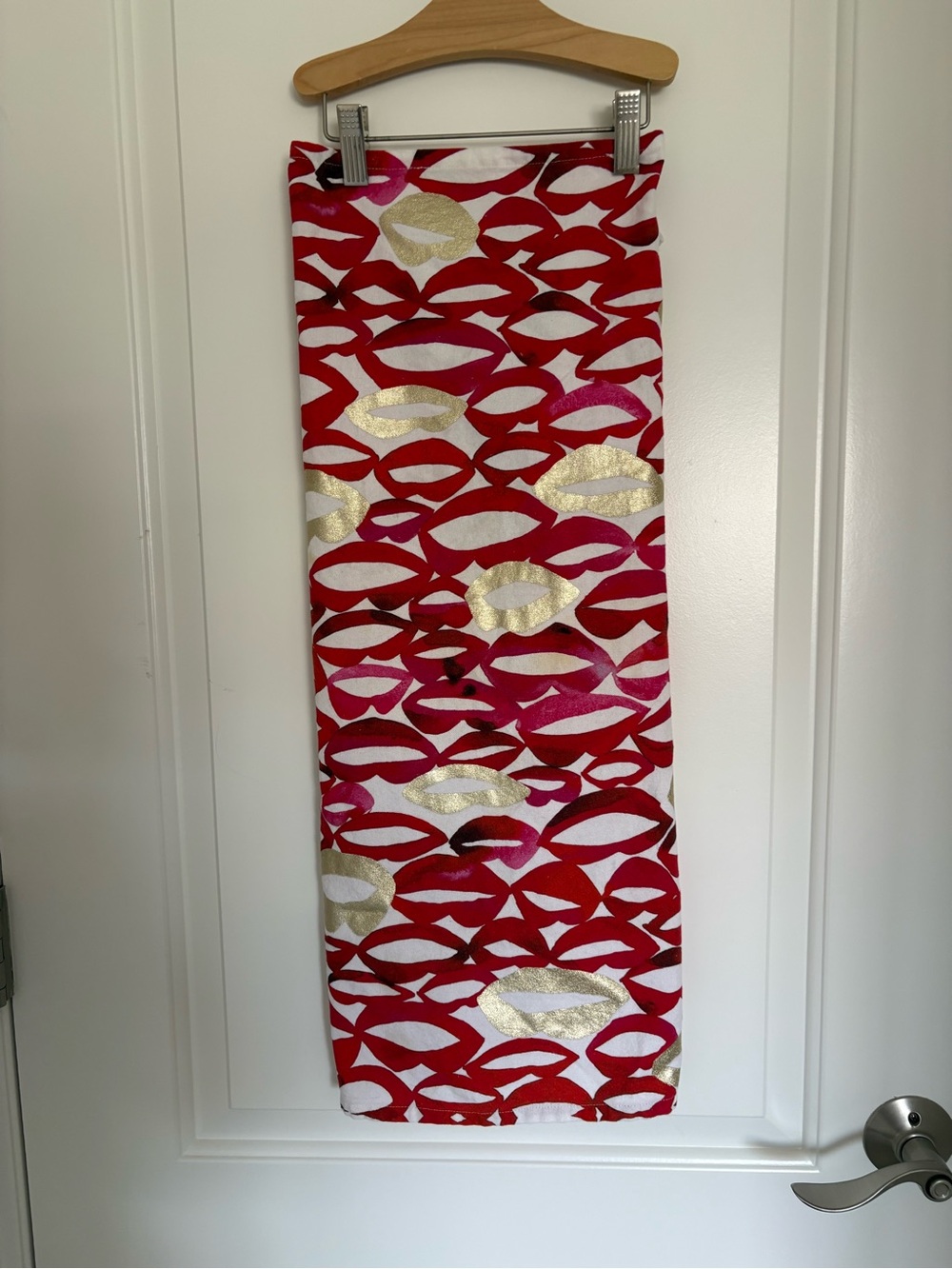 Anthropologie Red & Gold Patterned Dish Towel